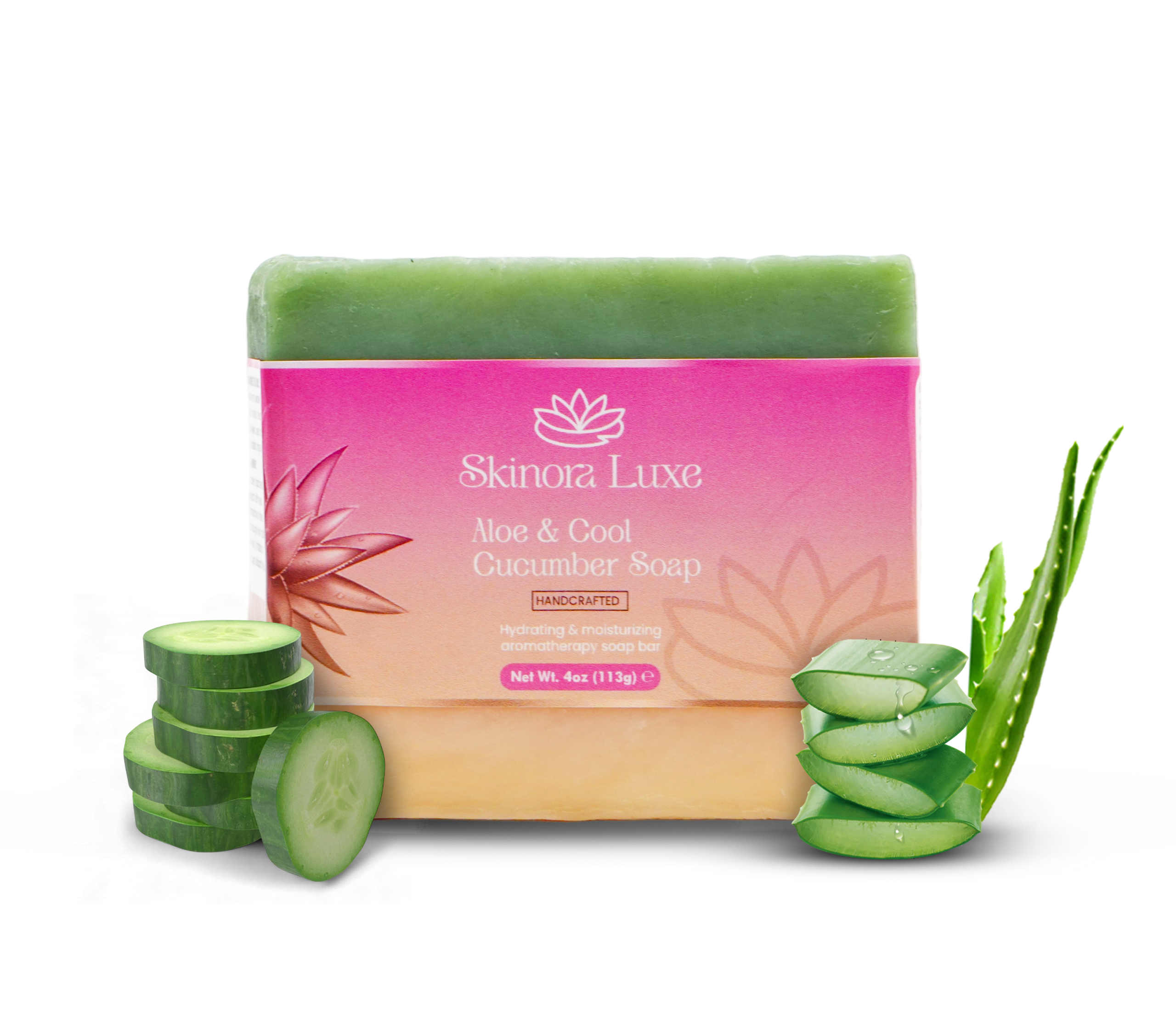 SKINORA LUXE Aloe & Cucumber Bar Soap for Men and Women – Refreshing Soap Bar for Daily Bath, Hydrating Body Soap Bars with Aloe Vera & Natural Oils – Vegan Bath Soap Bars for Skin Care