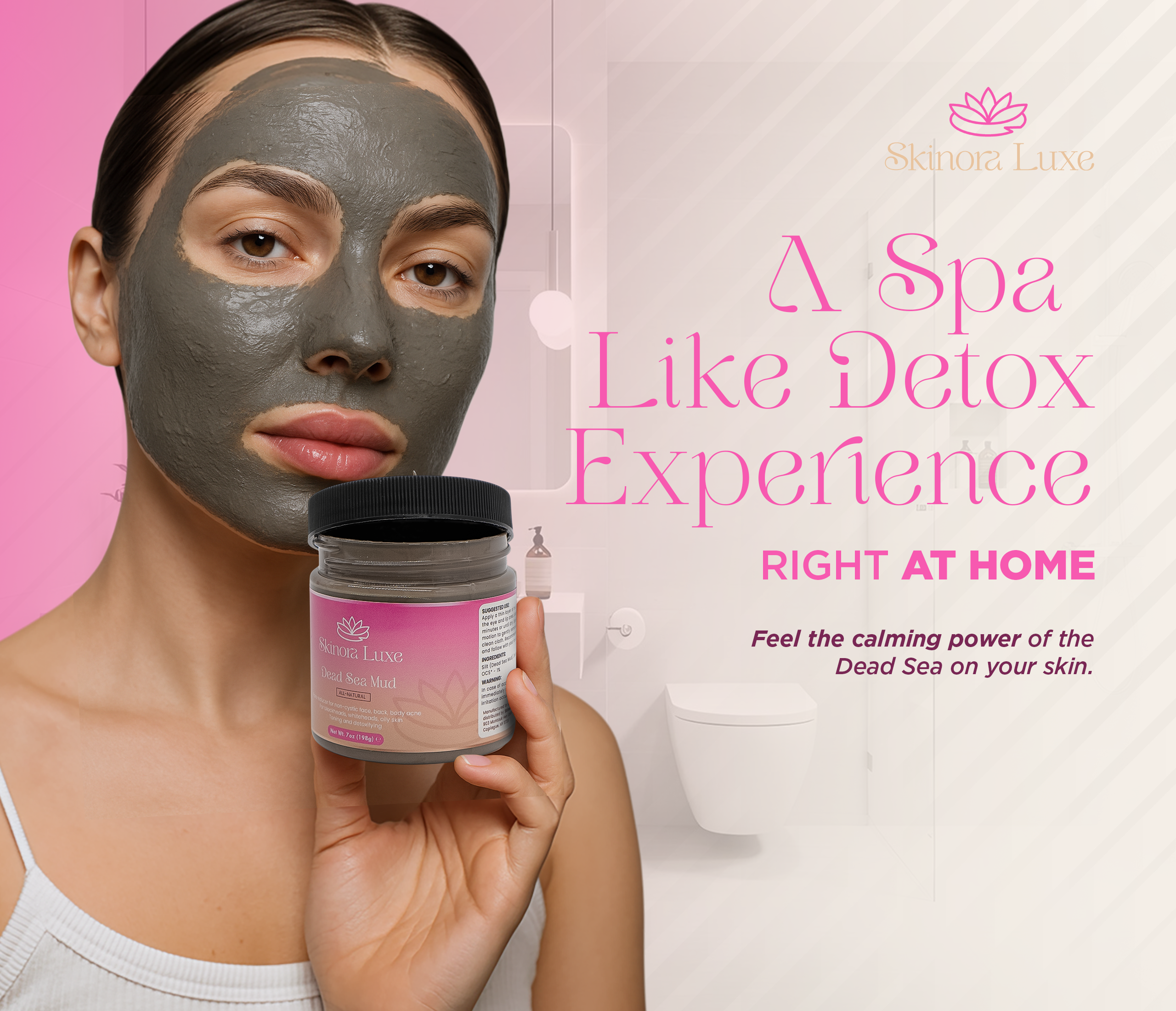 SKINORA LUXE Dead Sea Mud Mask – Facial Mask for Pores and Blackheads – Mud Mask for Face and Body – Blackhead Remover Mask and Pore Reducer – 7 oz Detox Mineral Clay