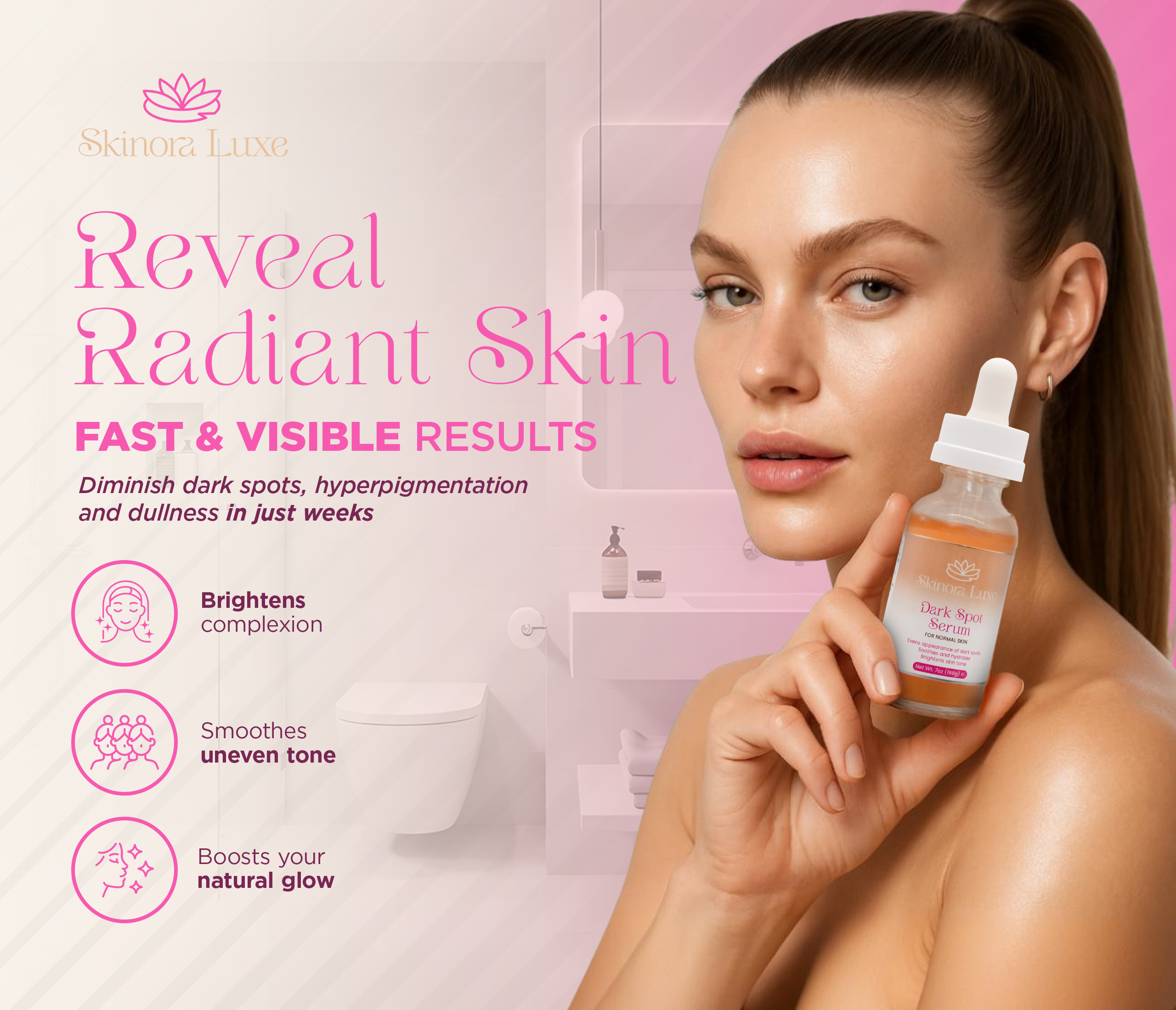 SKINORA LUXE Complete Glow & Care Collection — Brightening Face & Body Set with kojic acid soap, turmeric soap bar, facial moisturizer, dark spot serum, Hair Skin & Nails Gummies, and Dead Sea Mud Mask