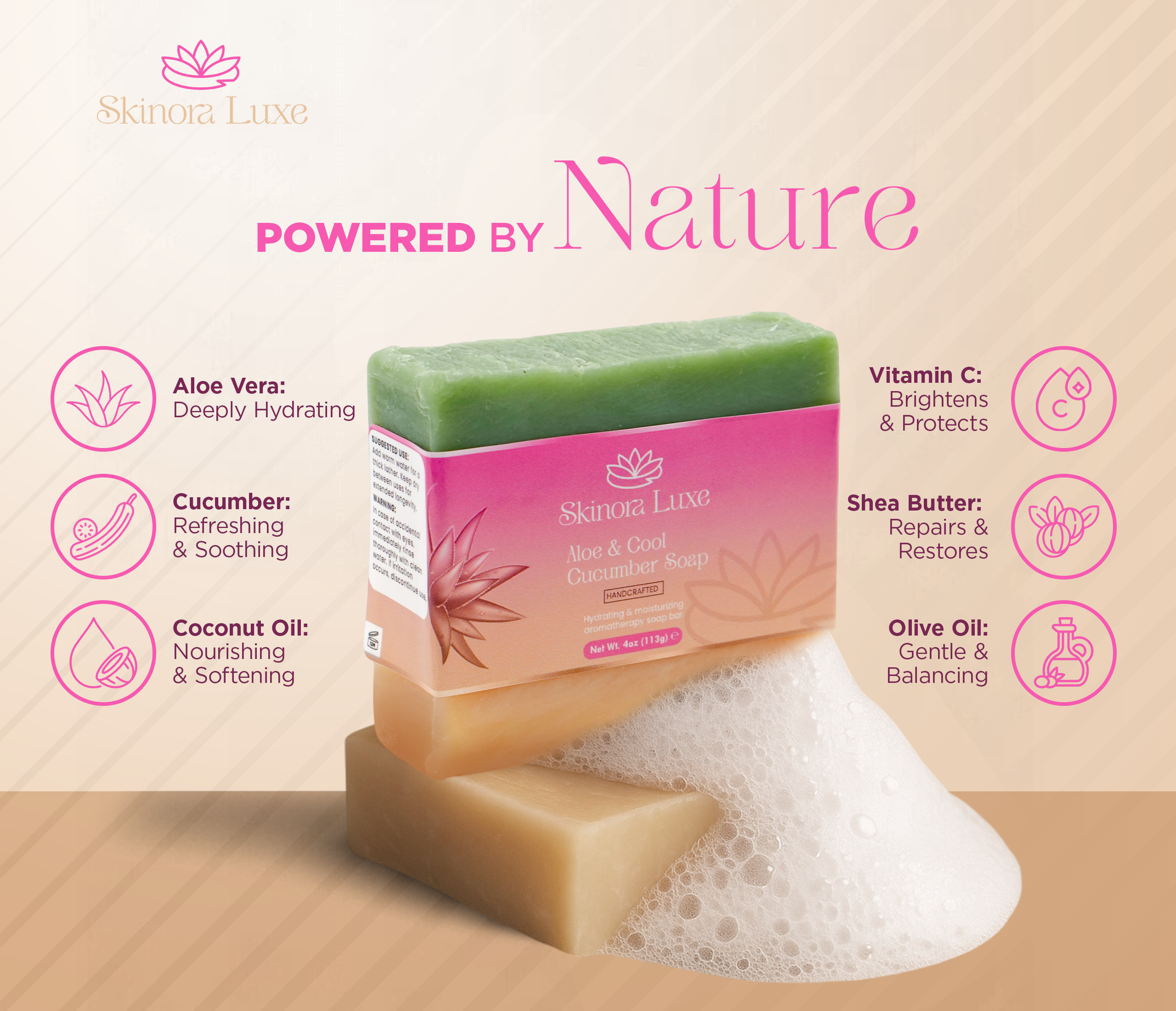 SKINORA LUXE Aloe & Cucumber Bar Soap for Men and Women – Refreshing Soap Bar for Daily Bath, Hydrating Body Soap Bars with Aloe Vera & Natural Oils – Vegan Bath Soap Bars for Skin Care