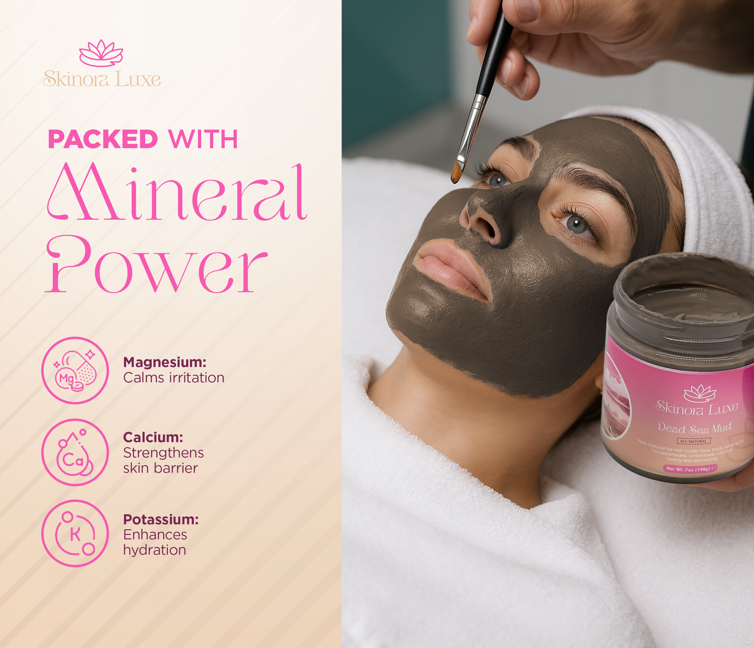 SKINORA LUXE Dead Sea Mud Mask – Facial Mask for Pores and Blackheads – Mud Mask for Face and Body – Blackhead Remover Mask and Pore Reducer – 7 oz Detox Mineral Clay