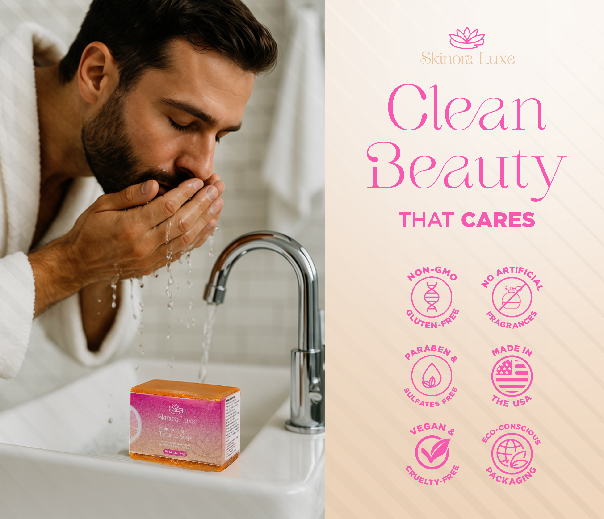 SKINORA LUXE Kojic Acid & Turmeric Bar Soap – Brightening Soap Bar for Face & Body – Hydrating Body Soap Bars with Shea Butter & Coconut Oil – Gentle Bath Soap for Men & Women