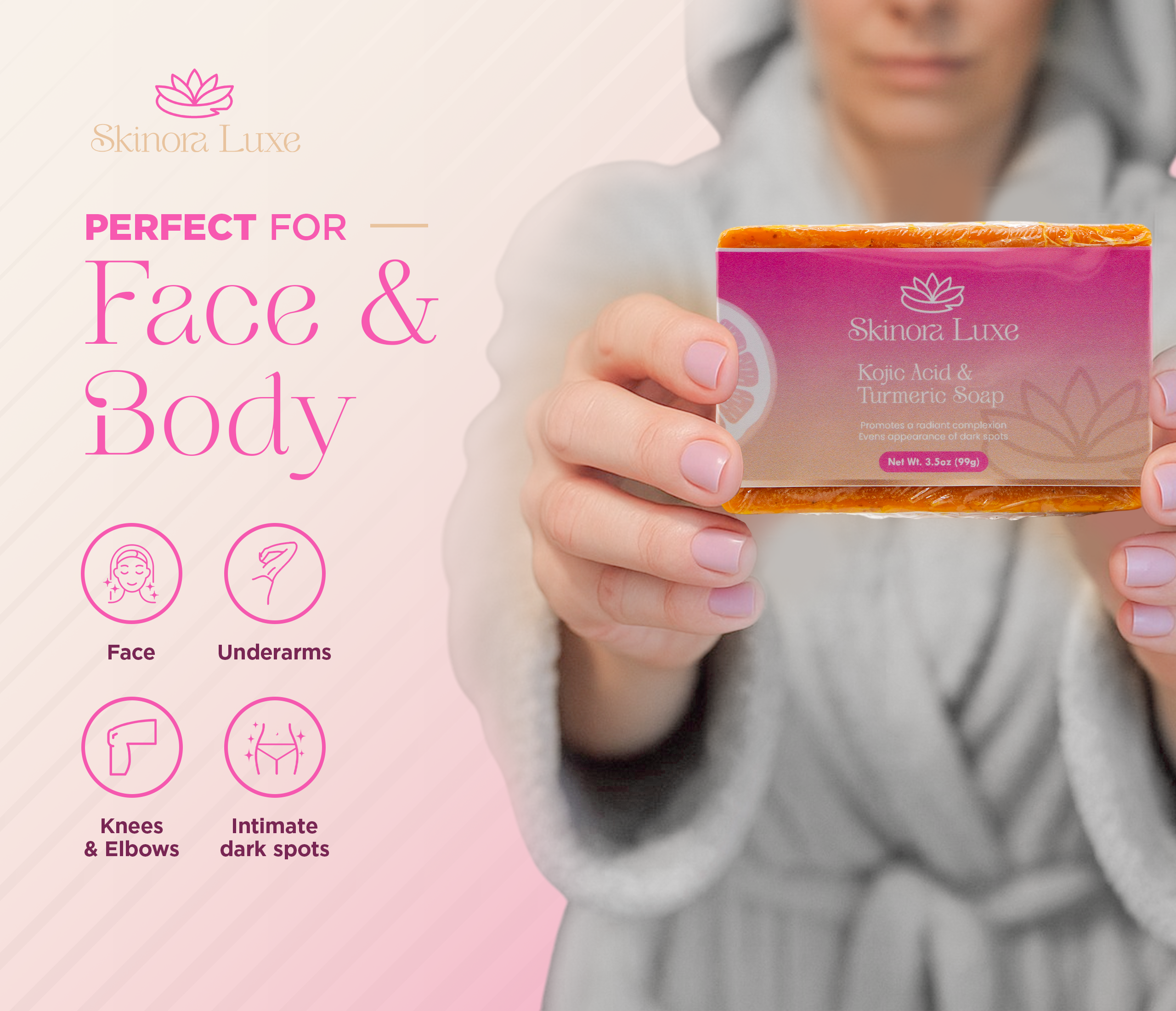 SKINORA LUXE Complete Brightening & Hydration Kit — Dark Spot Serum, kojic acid soap + turmeric soap bar, facial moisturizer cream, gentle face soap cleanse for smooth, radiant-looking skin