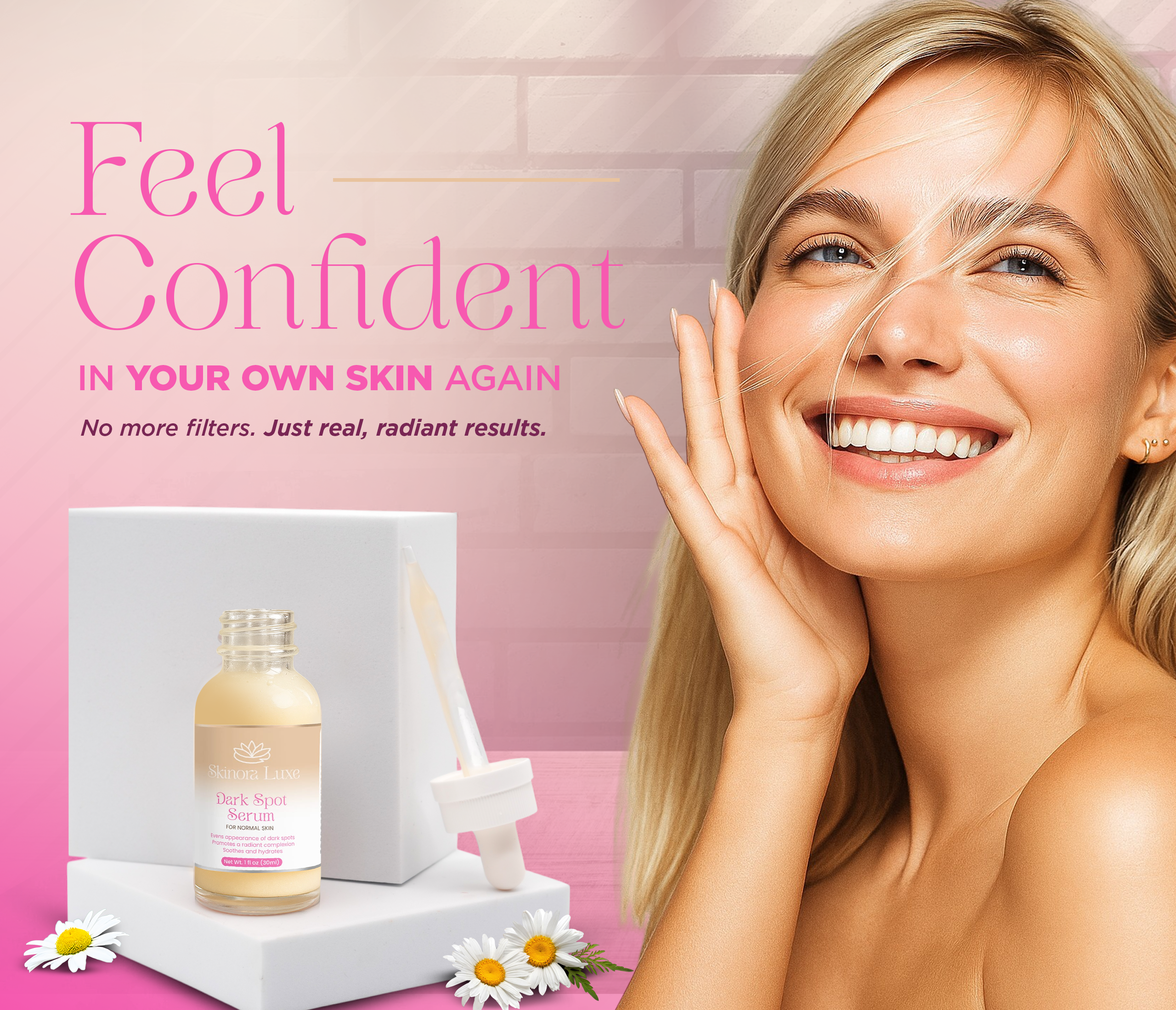 SKINORA LUXE Glow Serum for Uneven Skin Tone – Brightening Face Serum with Niacinamide, Hexylresorcinol & Botanical Extracts – Helps Improve Skin Radiance – 1 fl oz