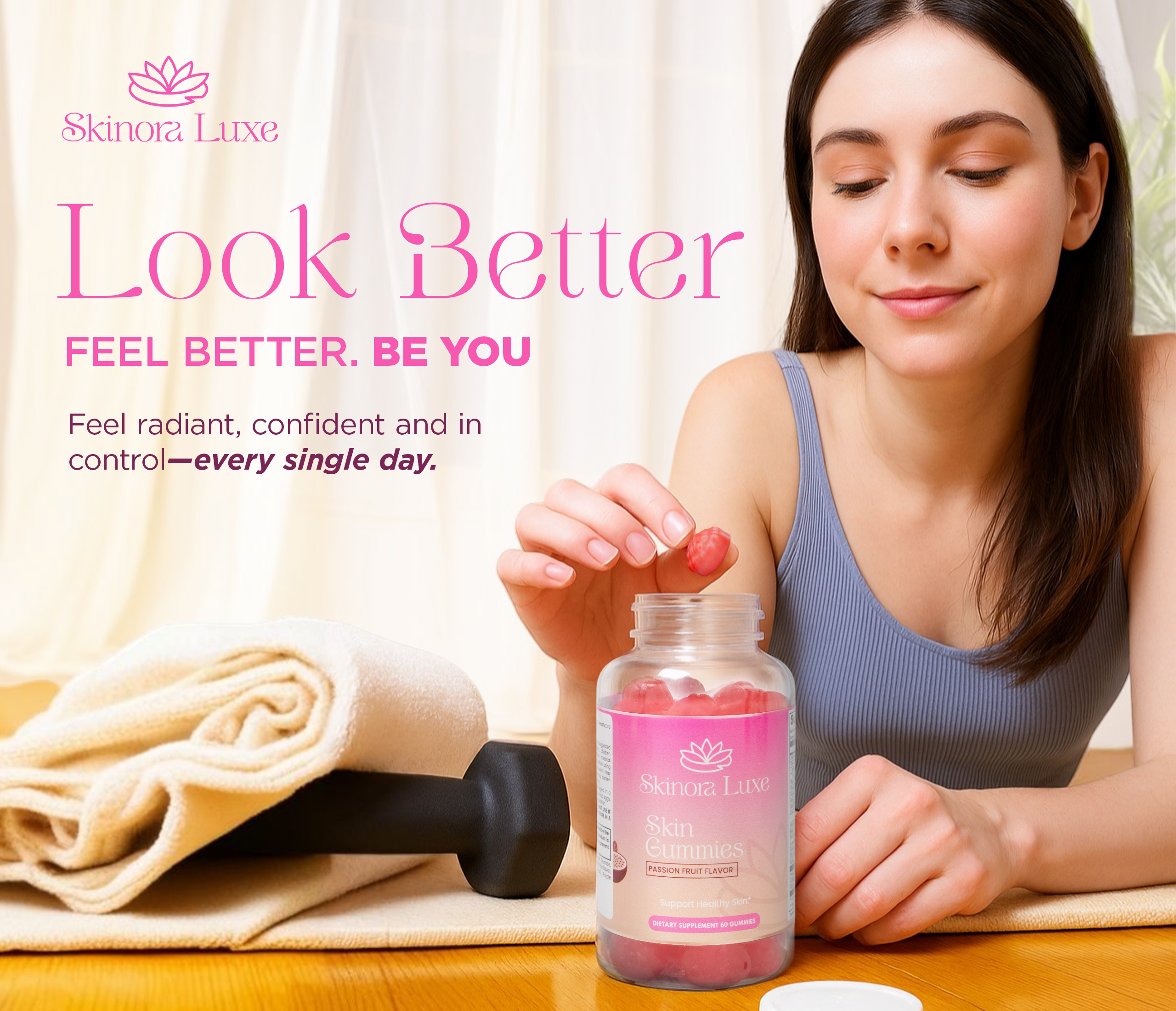 SKINORA LUXE Hair Skin and Nails Gummies – Biotin for Hair Growth Women, Hair Vitamins Gummies, Hair Growth Supplements with Collagen & Zinc – Passion Fruit Flavor – 60 Gummies