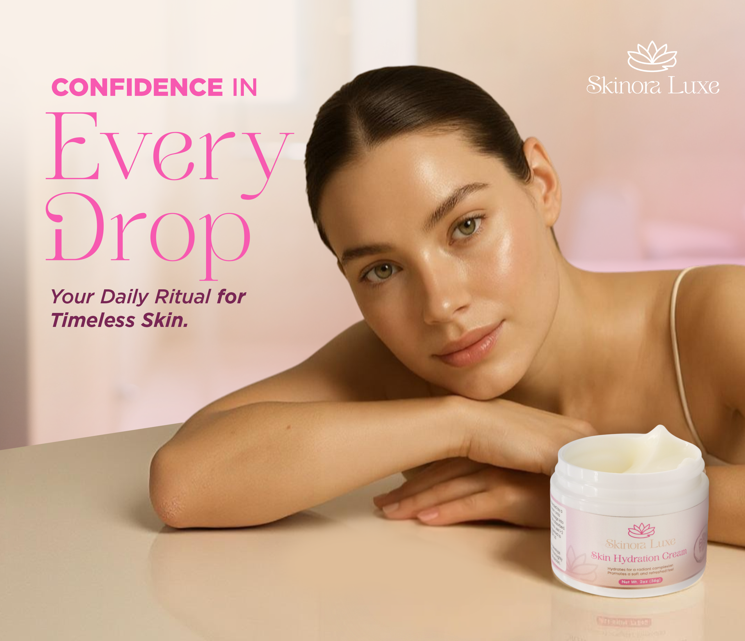 SKINORA LUXE Hyaluronic Acid Face Moisturizer – Lightweight Daily Cream for Dry & Mature Skin – Deep Hydration and Softness Enhancer – 2 oz Jar