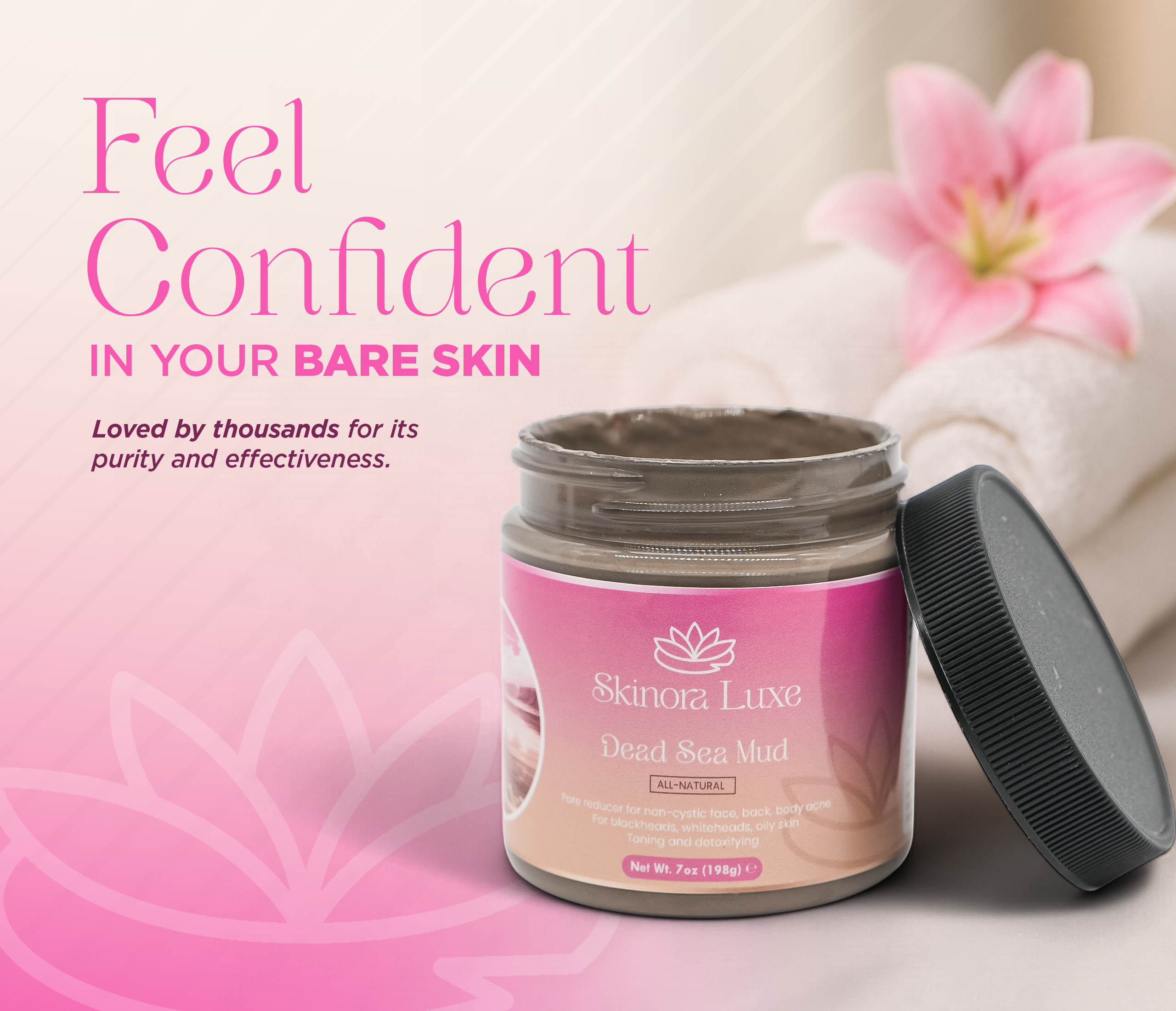 SKINORA LUXE Dead Sea Mud Mask – Facial Mask for Pores and Blackheads – Mud Mask for Face and Body – Blackhead Remover Mask and Pore Reducer – 7 oz Detox Mineral Clay